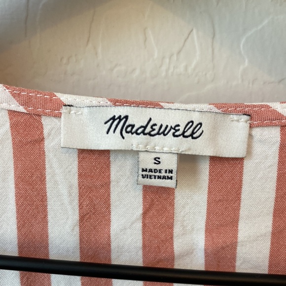 ❗️SOLD Madewell Short Sleeve Ruffle Peplum Pink & White Striped Blouse Small - Picture 3 of 7